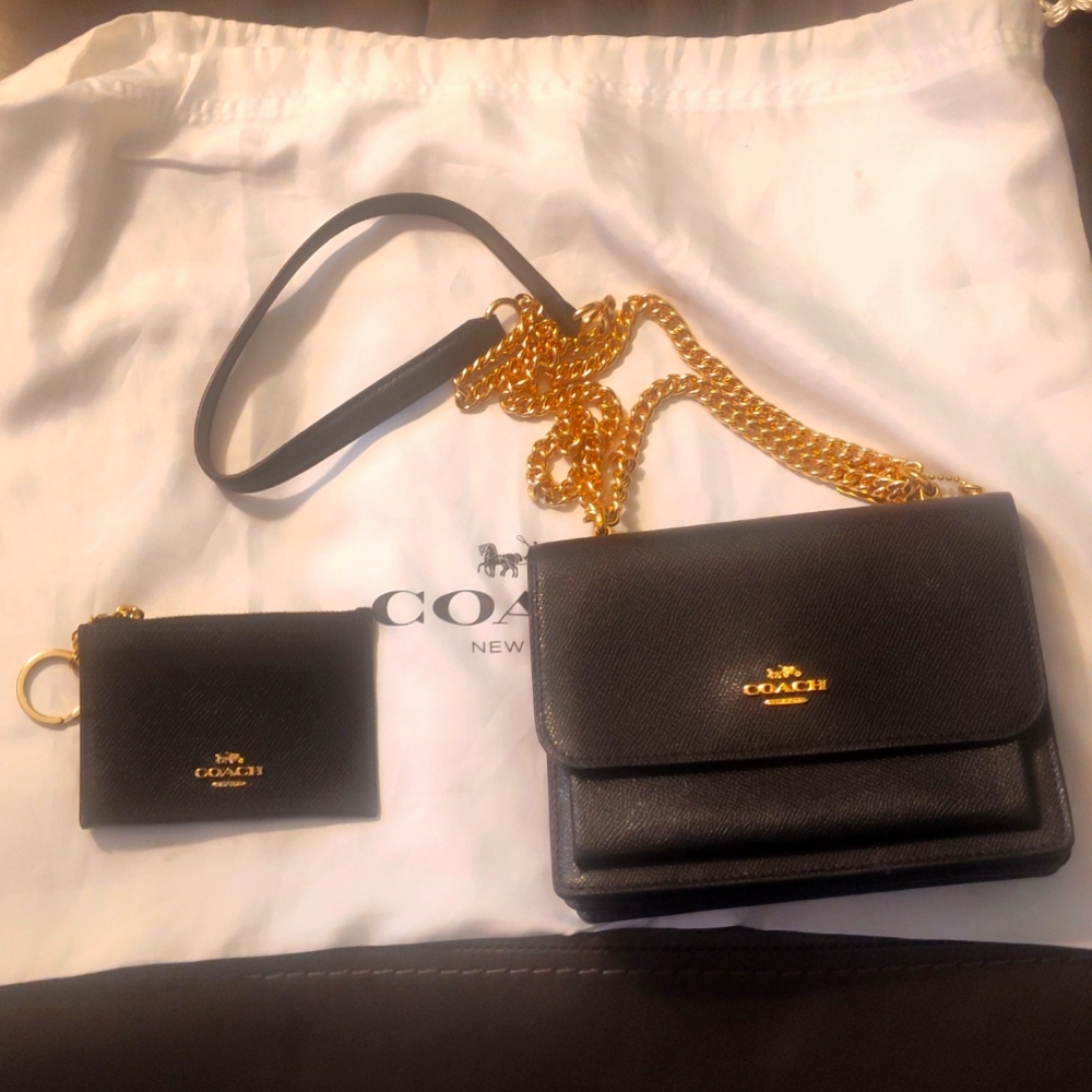 Coach Black Leather Mini Klare Crossbody With Matching Slim Id wallet